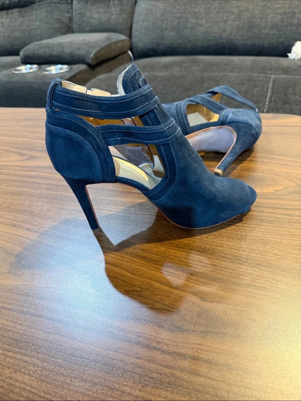 MICHAEL Michael Kors Admiral Blaze Open Toe Bootie Suede Stripy High Heels